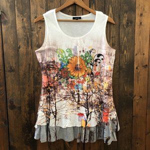 Flowy Floral Design Ruffle Tank / Blouse
